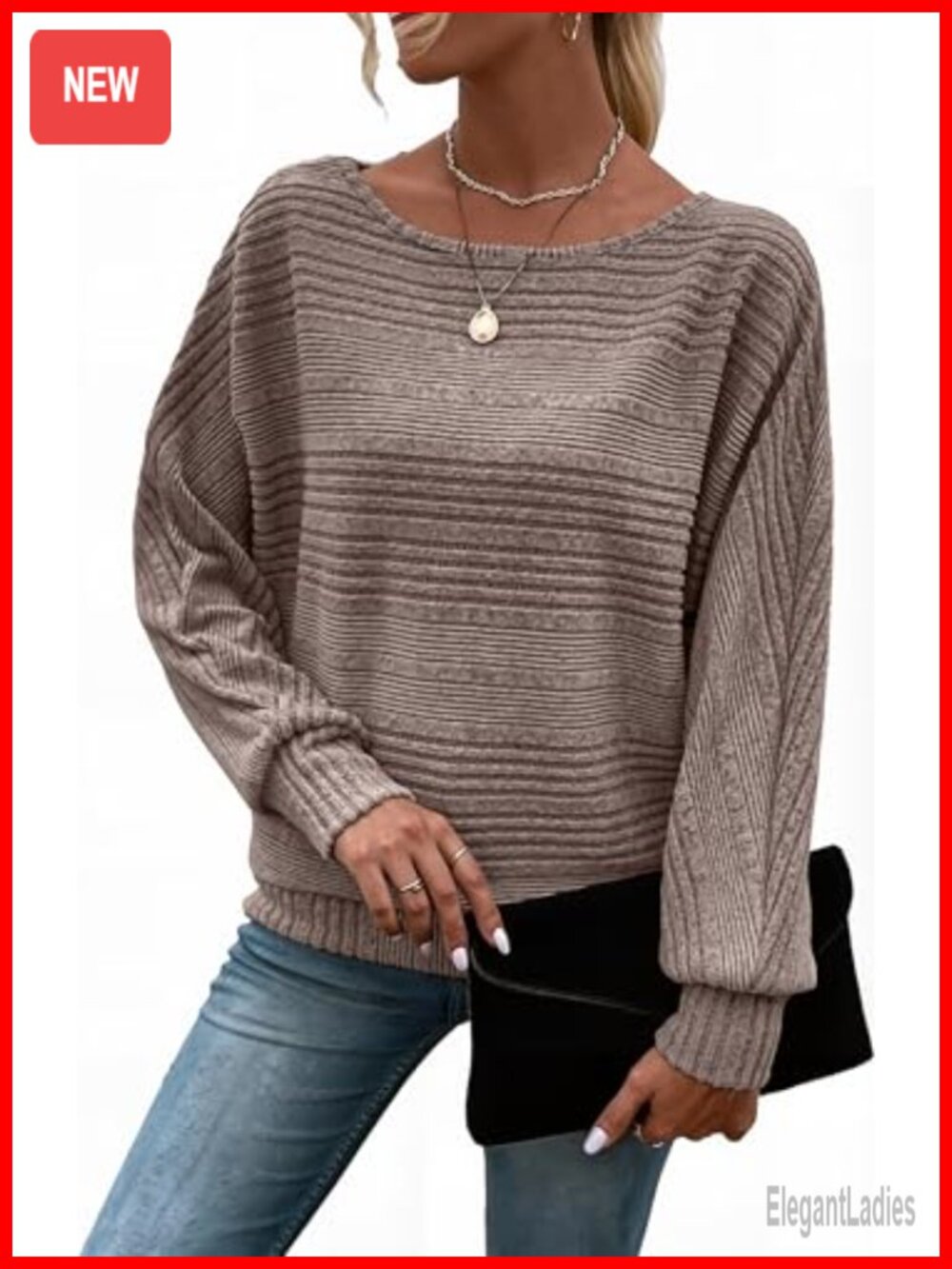 Womens Tunic Sweater Long Sleeve Batwing Pullover Top Crew Neck Loose Fit